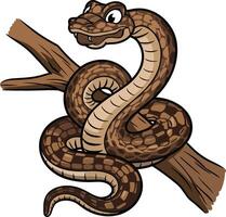 Snake on tree branch cartoon illustration, snake art design. Ai generate vector