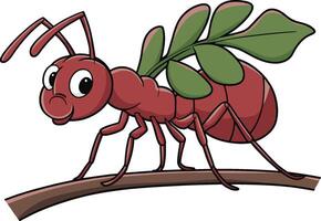 Ant holding leaf cartoon illustration. Ai generate vector
