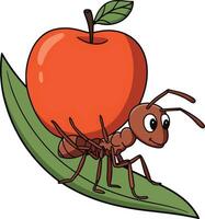 Ant holding apple cartoon illustration, ant art. Ai generate vector