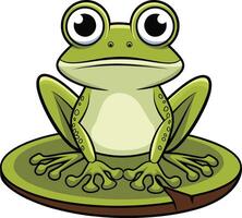 Frog on leaf cartoon illustration, frog art. Ai generate vector