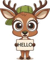 Baby deer wearing cap cartoon illustration, deer art. Ai generate vector
