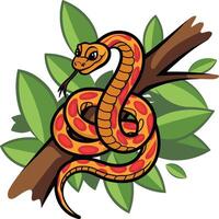 Cartoon snake on tree branch , snake art design. Ai generate vector
