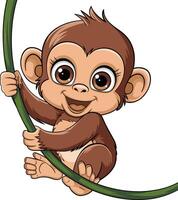 Baby monkey cartoon sitting on a tree branch illustration, monkey art. Ai generate vector