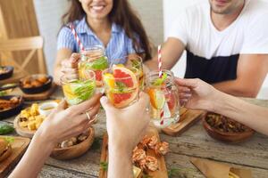 Hands with soft drink, lemonade photo