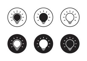 Light bulb, lamp icon set on black circle. Insight, idea sign symbol vector