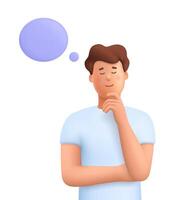 Young man thinking and dreaming. Mind behavior, mental mindset, imaginative thinking concept. 3d people character. Cartoon minimal style. vector