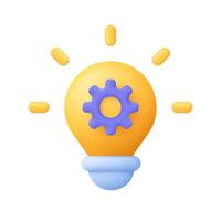 Light Bulb with gear cogwheel. Business, education, solution and idea concept. 3d icon. Cartoon minimal style. vector