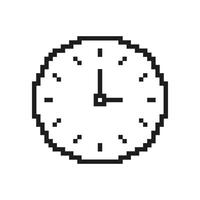 Clock Pixelated Icon. Pixel Art Symbol of Time and Timekeeping. Time Measurement and Management. Isolated Illustration vector