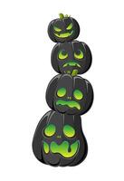 Stack of Jack O Lanterns, Cute Glowing Halloween Pumpkins, Creepy Spooky Scary Decorations vector