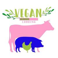 Happy world vegan day celebration. Colorful hand drawn illustration in flat style. Vegan poster design. Vegan cafe print. Pink hand drawn hands in different gestures. No animal testing concept vector