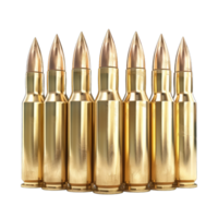 A close-up view of gold-colored bullets lined up in a row, showcasing their sleek design and pointed tips. png