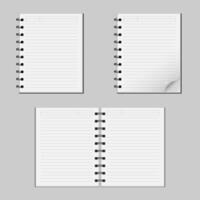 Open notebook with lined papers and spiral vector