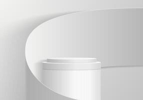 Round podium or pedestal for exhibition hall in studio on light background in abstract minimalistic design. vector
