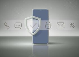 Mobile phone with security icons collection and shield for protection and privacy. vector