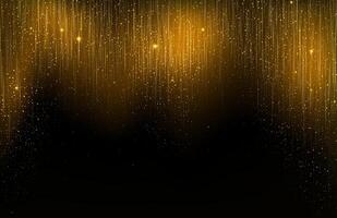 Abstract background with vertical falling golden and silver glowing lines with lights and confetti. vector