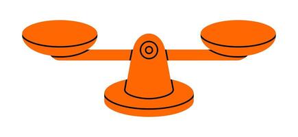 Hand drawn cute cartoon illustration balance scales. Flat mass measurement device doodle style. Equal in weight bowls icon or print. Justice and law concept. Equilibrium and control. Isolated. vector