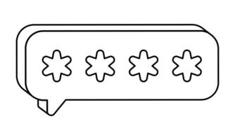 Hand drawn cute outline illustration speech bubble with four stars. Flat password sticker line art doodle. Access or verification account icon. Digital security. Privacy protection. Isolated. vector