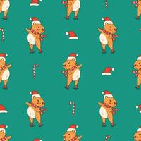 Christmas Seamless Pattern with Cartoon Capybara vector