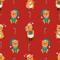 Vintage Christmas Seamless Pattern with Capybara vector