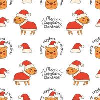 Christmas Capybara Seamless Pattern with Text vector