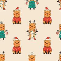 Christmas Capybara Seamless Pattern vector