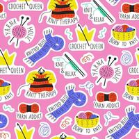 Knitting Modern Seamless Pattern with Text vector