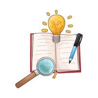 open book and magnifying glass vector