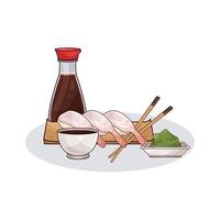 Shrimp sushi on a wooden plate vector
