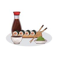 sushi roll on a wooden plate illustration vector