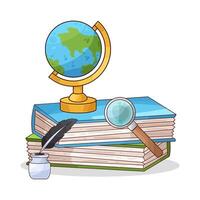 stack of books and globe vector