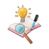 open book and magnifying glass illustration vector
