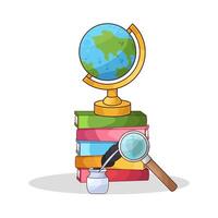 illustration of stack of books and globe vector