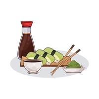 illustration of delicious sushi and soy sauce vector