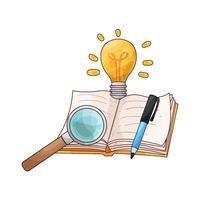open book with pen and magnifying glass vector