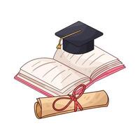 open books and rolls of certificates illustration vector