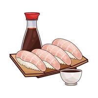 delicious sushi and soy sauce vector