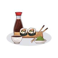illustration of sushi roll on a wooden plate vector