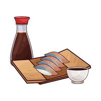 illustration of delicious sushi on a wooden plate vector