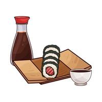sushi roll on a wooden plate vector