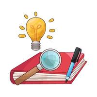 closed book with pen and magnifying glass vector