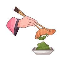 illustration of delicious salmon sushi and wasabi vector