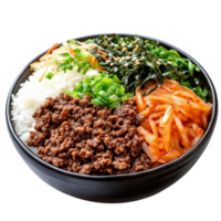 Korean ground beef and rice bowl transparent background png