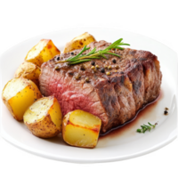 Medium rare roast beef with potatoes transparent background png