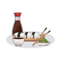 soy sauce and sushi illustration vector
