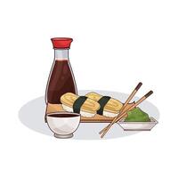 soy sauce and delicious sushi vector