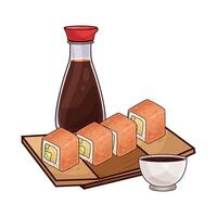 soy sauce with delicious sushi illustration vector