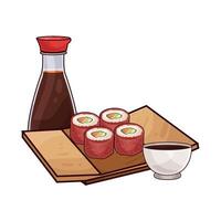 soy sauce and sushi vector