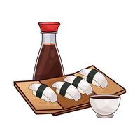soy sauce with sushi illustration vector