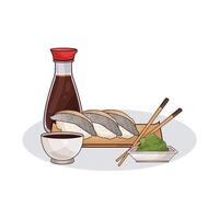 delicious sushi with soy sauce vector