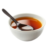 Bowl and spoon of tasty maple syrup transparent background png